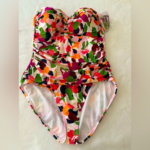 New Anne Cole Strapless/Halter One Piece Floral Bathing Suit. Size 16. - Picture 1 of 6
